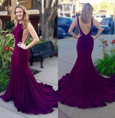 Burgundy Backless Mermaid Long Prom Dress, Formal prom Dresses, Evening Dress